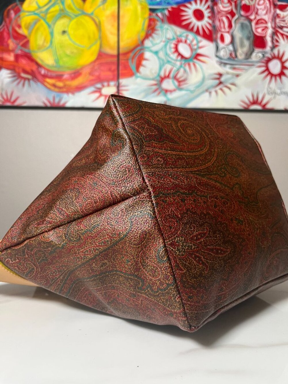 ETRO Milano Arnica Paisley Coated Canvas Leather Zip Tote - Picture 8 of 13
